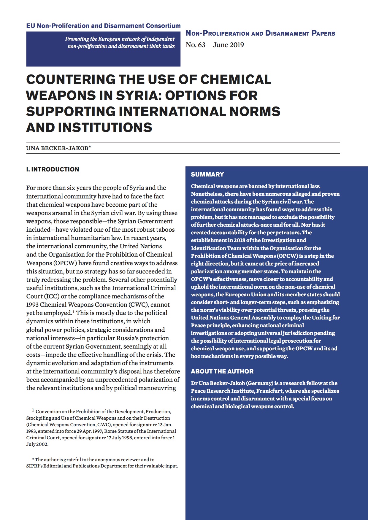 Countering the Use of Chemical Weapons in Syria: Options for
