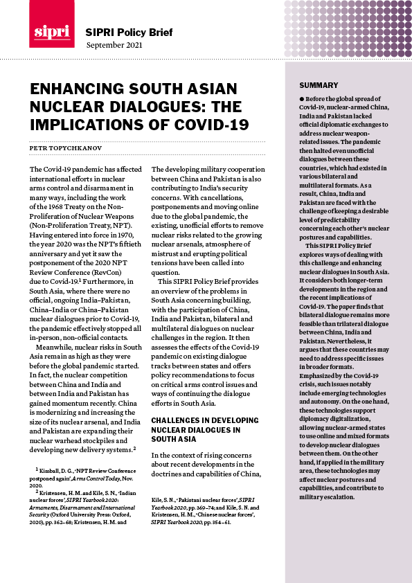 Enhancing South Asian Nuclear Dialogues: The Implications Of Covid-19 ...