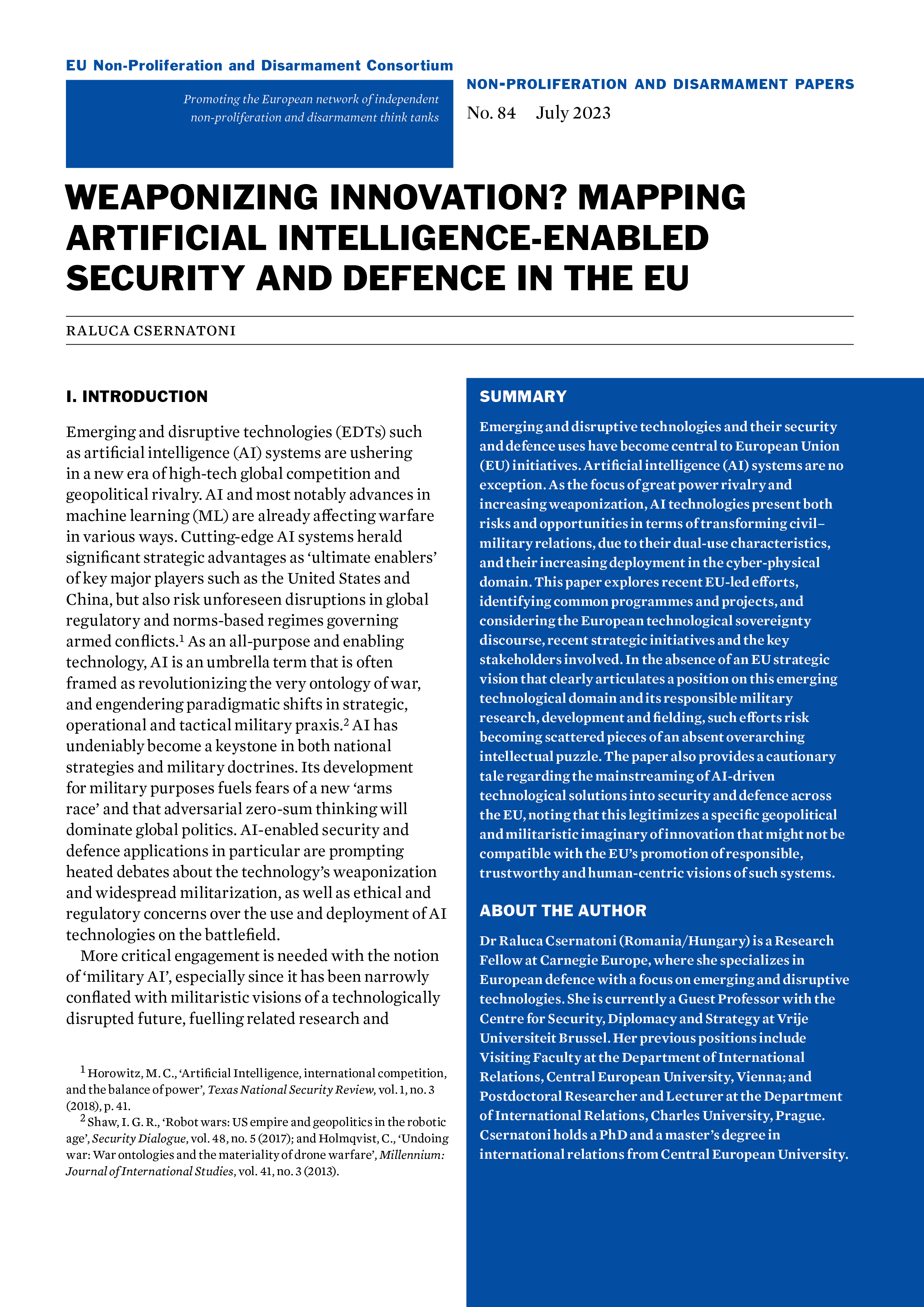 Weaponizing Innovation? Mapping Artificial Intelligence-enabled Security  and Defence in the EU | SIPRI