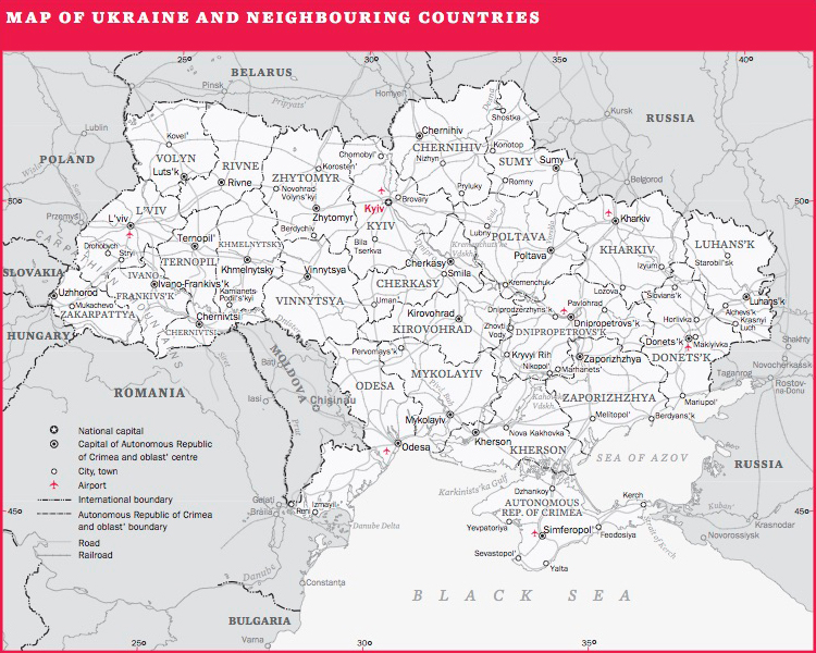 Map of Ukraine and neighbouring countries