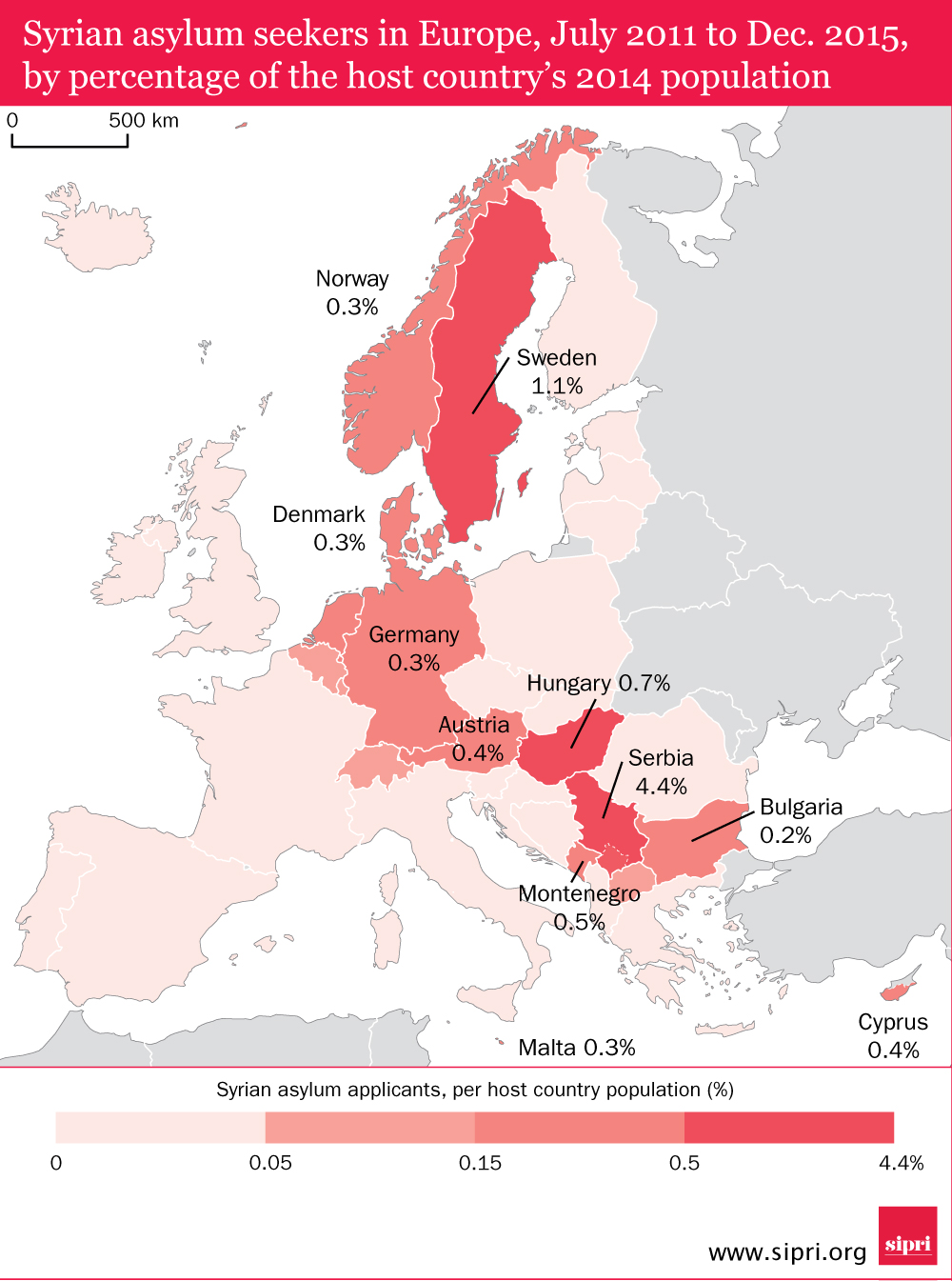 Map of Syrian asylum seekers in Europe