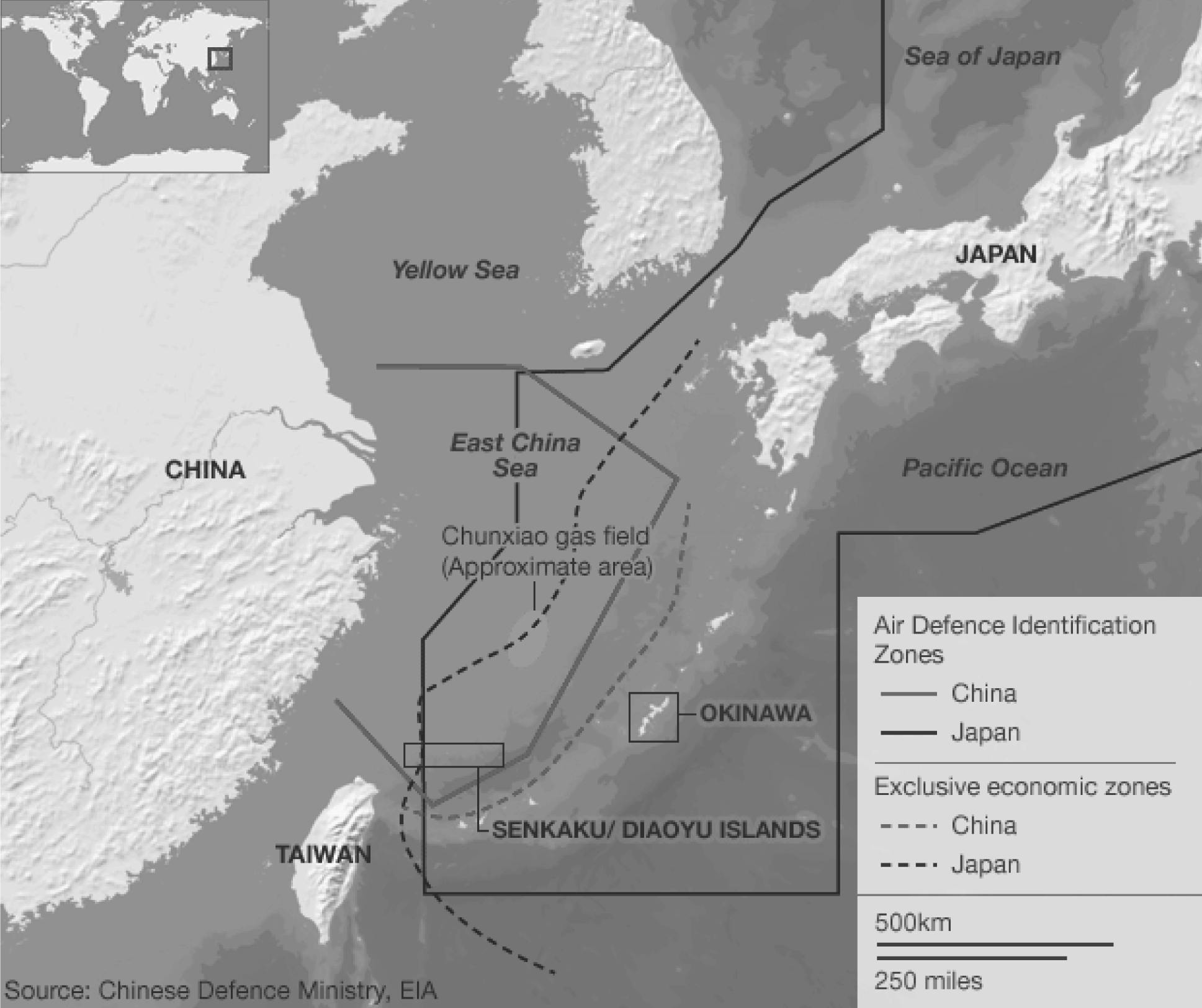 Map of territorial claims in the East China Sea