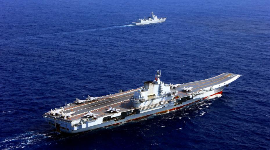 A Chinese aircraft carrier on exercises in the western Pacific