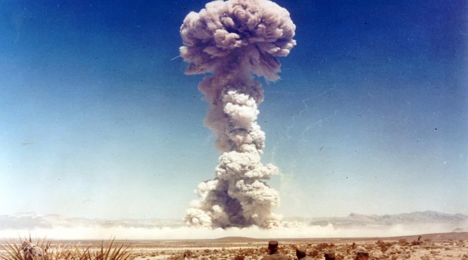 Military personnel observe a nuclear weapons test in Nevada, USA in 1951