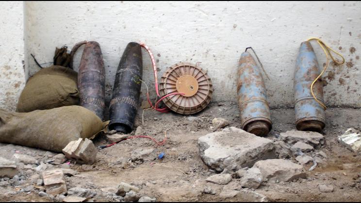 Improvised explosive device containing an anti-tank mine found by Iraqi police in Baghdad, 2005