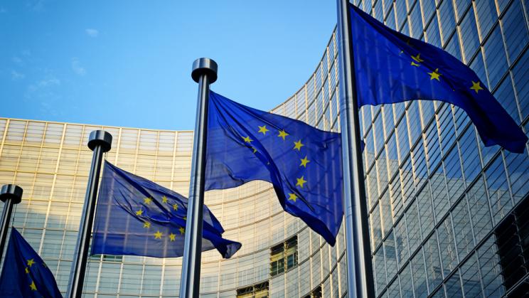 EU flags in Brussels, Belgium