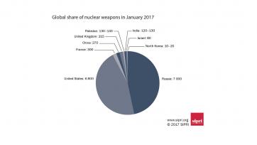 Pie chart showing global share of nuclear weapons in January 2017