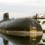 A Russian submarine sits at SEVMASH Yard prior to dismantlement under the Cooperative Threat Reduction programme implemented by the US Defense Threat Reduction Agency (DTRA). Photo: DTRA 