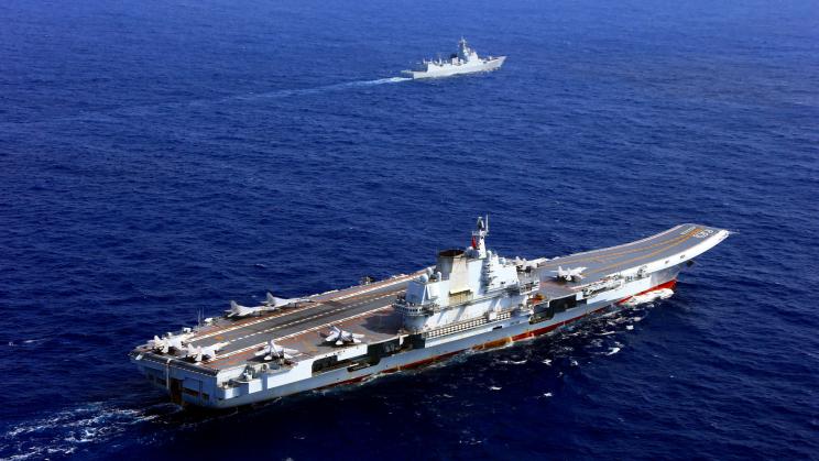 A Chinese aircraft carrier on exercises in the western Pacific