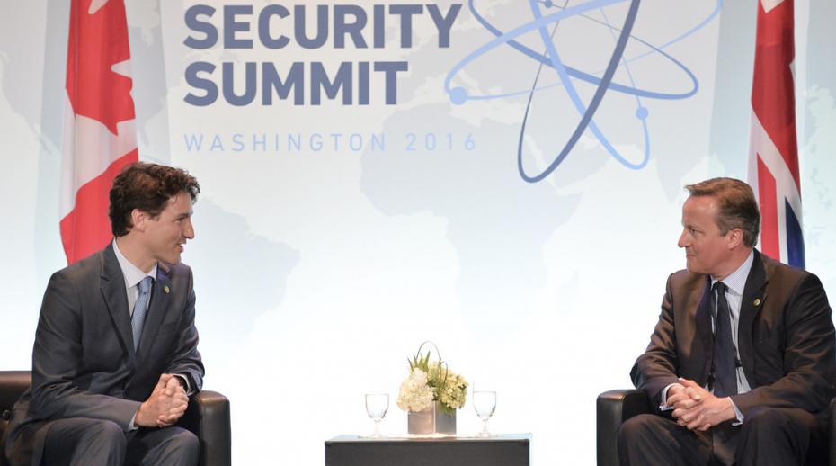 David Cameron, Prime Minister of the UK, and Justin Trudeau, Prime Minister of Canada, at the Nuclear Security Summit in Washington DC, 2016. Photo: Georgina Coupe.