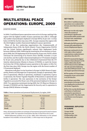 Multilateral peace operations: Europe, 2009
